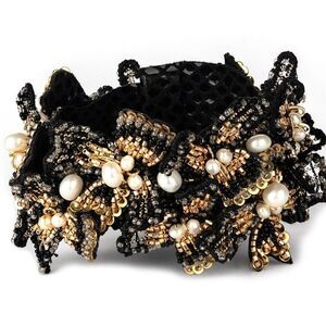 Deepa Gurnani Transcendence Collection Beaded Cuff Bracelet- Black/Gold